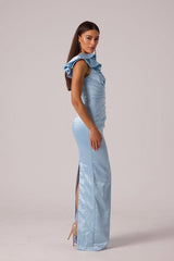 One Shoulder Sleeveless Long Mermaid Formal Dress With Pleated