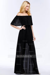 Affordable Black Off-the-shoulder Long Chiffon Bridesmaid Dresses