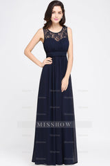 Affordable Chiffon Jewel Sleeveless Lace Bridesmaid Dresses with Ruffle