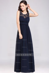 Affordable Chiffon Jewel Sleeveless Lace Bridesmaid Dresses with Ruffle