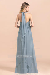 Affordable Dusty Blue Ruffle Convertible Bridemsiad Dress