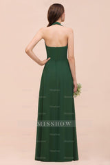 Affordable Halter Beading Ruffle Dark Green Bridesmaid Dresses With Shawl
