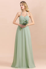 Affordable Halter Sweetheart Chiffon Dusty Sage Bridesmaid dresses