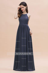 Affordable Jewel Sleeveless Stormy Chiffon Bridesmaid Dresses with Ruffles