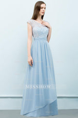 Affordable Lace Sleeveless Blue Bridesmaid dresses With Scoop Cap