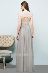 Affordable Lace Sleeveless Silver Bridesmaid Dresses with Ruffles