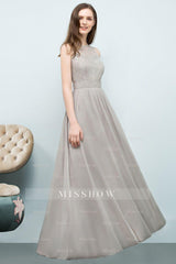 Affordable Lace Sleeveless Silver Bridesmaid Dresses with Ruffles