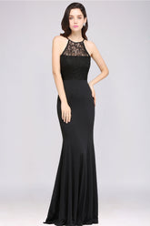 Affordable Mermaid Keyhole Black Lace Bridesmaid Dresses