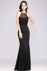 Affordable Mermaid Keyhole Black Lace Bridesmaid Dresses