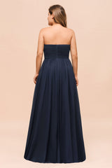 Affordable Strapless Sweetheart Long Bridesmaid Dresses with Ruffle