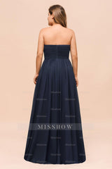 Affordable Strapless Sweetheart Long Bridesmaid Dresses with Ruffle