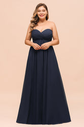 Affordable Strapless Sweetheart Long Bridesmaid Dresses with Ruffle