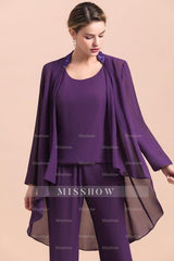 Affordable Straps Beading Grape Chiffon Mother of Bride Jumpsuit Online with Wrap