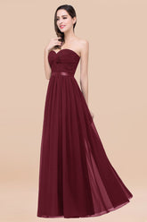 Affordable Sweetheart Ruffle Navy Chiffon Bridesmaid Dresses With Ribbon