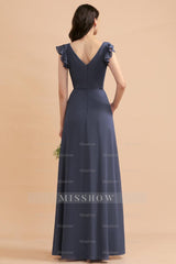 Affordable V-Neck Chiffon Ruffles Bridesmaid Dresses with Pockets On Sale