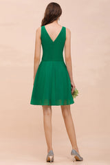 Affordable V-Neck Sleeveless Ruffle Short Bridesmaid Dresses