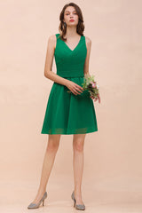 Affordable V-Neck Sleeveless Ruffle Short Bridesmaid Dresses