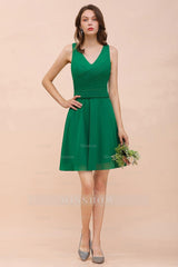 Affordable V-Neck Sleeveless Ruffle Short Bridesmaid Dresses