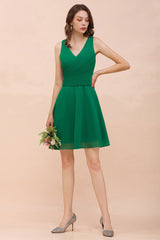 Affordable V-Neck Sleeveless Ruffle Short Bridesmaid Dresses