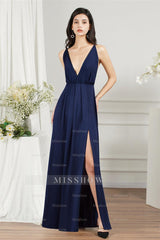 Affordable V-Neck Straps Chiffon Bridesmaid Dresses