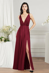 Affordable V-Neck Straps Chiffon Bridesmaid Dresses