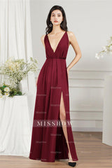 Affordable V-Neck Straps Chiffon Bridesmaid Dresses