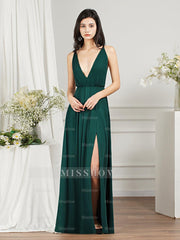 Affordable V-Neck Straps Chiffon Bridesmaid Dresses