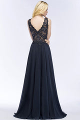 Aline Chiffon Appliques Evening Maxi Gown Crystals Sleeveless Party Dress