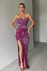 Alluring Glittering Sequins Sweetheart Side-Slit Prom Dresses