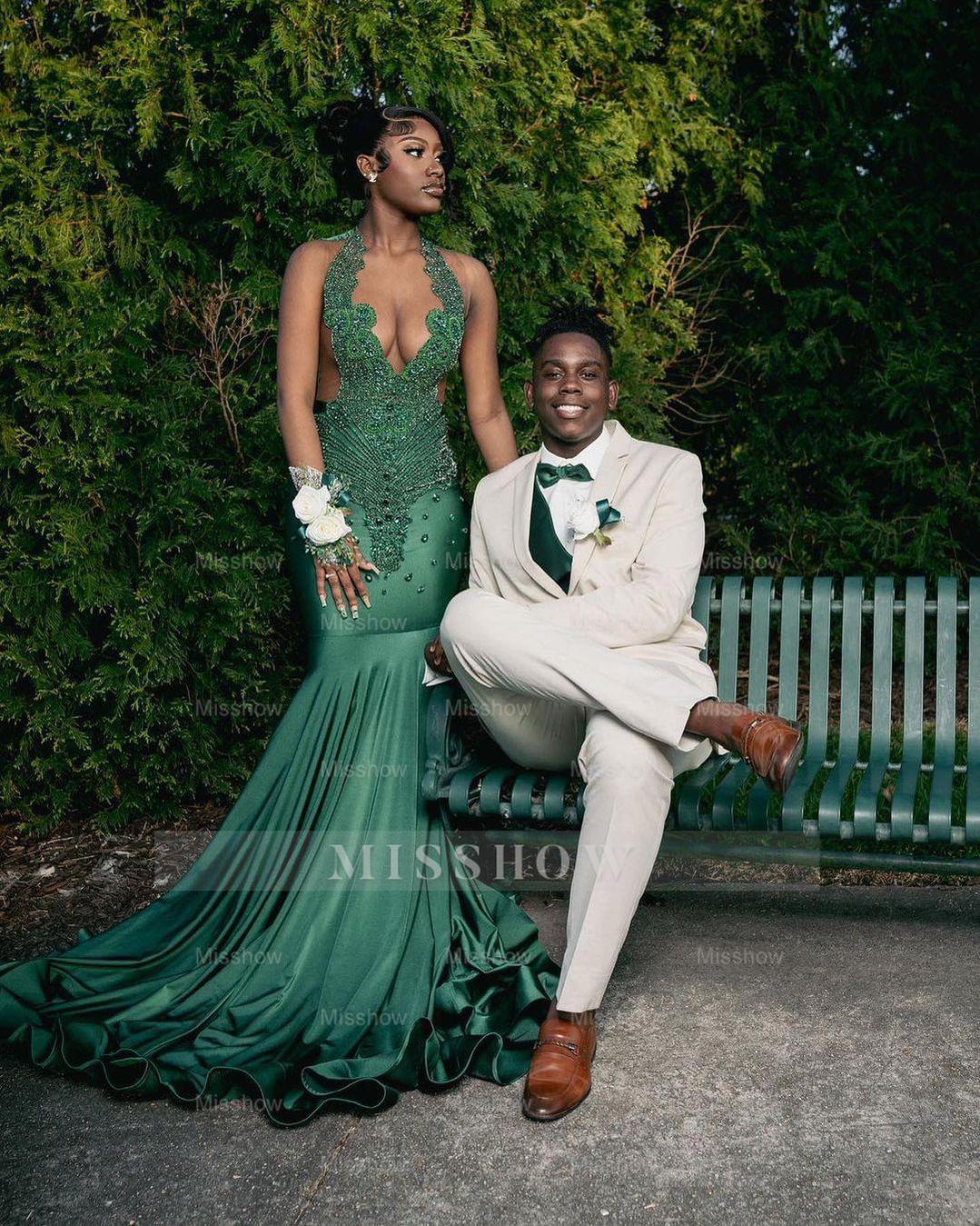 Amazing Long Dark Green Mermaid Sleeveless Beading Prom Dress With Lace