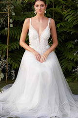 Amazing Wedding Dress Double V-Neck Tulle Designer Dress for Bride