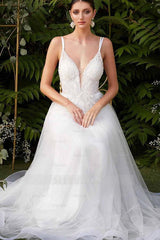 Amazing Wedding Dress Double V-Neck Tulle Designer Dress for Bride