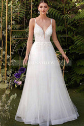 Amazing Wedding Dress Double V-Neck Tulle Designer Dress for Bride