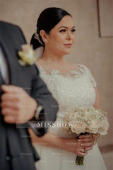 Ankle Length White Tulle Wedding Dress with Cap Sleeves