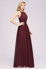 Appliques Halter Sleeveless Floor-Length Bridesmaid Dresses with Ruffles A-line Chiffon Evening Maxi Dress
