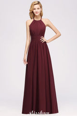 Appliques Halter Sleeveless Floor-Length Bridesmaid Dresses with Ruffles A-line Chiffon Evening Maxi Dress