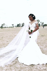 Appliques Sheer Tulle Mermaid Wedding Dress Pleated Bridal Wears