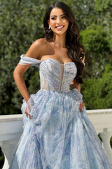 Off the Shoulder Strapless Sleeveless A Line Long Formal Dress With Beading