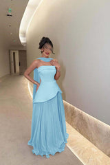 Chic Strapless Sleeveless Long Formal Dress With Ruffles Pleated
