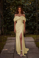 Off the Shoulder Sleeveless Long Mermaid Formal Dress With Split Pleated