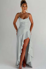 Spaghetti Strap Sleeveless Long Split Formal Dress With Pleated