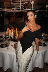 Off the Shoulder Strapless Mermaid Long Formal Dress With Pleated Gloves