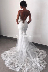 Backless Wedding Dress Lace Mermaid Beautiful Spaghetti-Straps Bride Dress