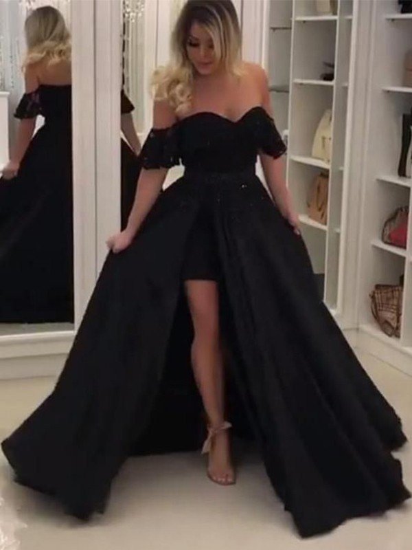 Robe de bal Sans manches Epaules degagees Dentelle Satine Robes de bal misshow