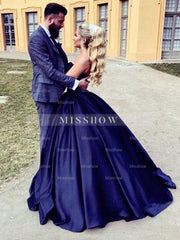 Ball Gown Sleeveless Sweetheart Ruffles Satin Prom Dresses