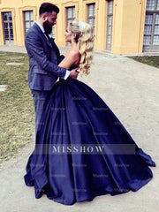 Ball Gown Sleeveless Sweetheart Ruffles Satin Prom Dresses