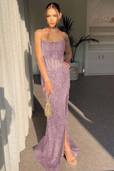 Strapless Sleeveless Mermaid Long Split Formal Dress With Sequins