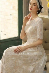 Beautiful A-line Lace Short Wedding Dresses With 3/4 Sleeves