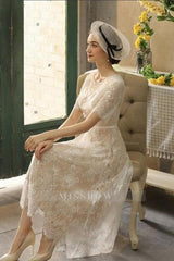 Beautiful A-line Lace Short Wedding Dresses With 3/4 Sleeves