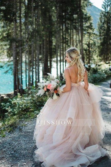 Beautiful A-line V-neck Backless Tulle Sleeveless Wedding Dresses